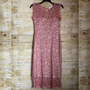Elegant Lace Midi Dress in Pink